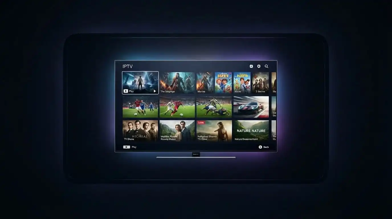 Family watching IPTV on a large living-room television